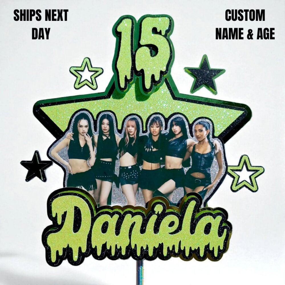 KATSEYE Cake Topper 3D Star KPOP 7 Inch Glitter Holographic Birthday Custom Name